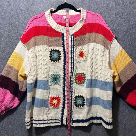 POL Colorful Crochet Granny Square Cardigan Sweater Knit Size M Patchwork - Picture 5 of 10